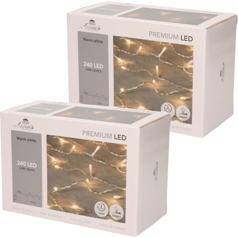 Kerstverlichting - Set van 2x stuks - warm wit - 240 leds - dimmer en timer - 24 m - buiten en binne -