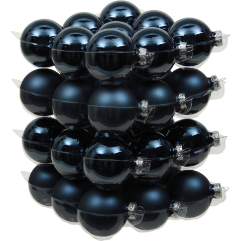 72x stuks glazen kerstballen donkerblauw 6 cm mat/glans -