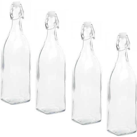 10x Stuks DIY glazen cadeau/decoratie flesje 1000ml/1ltr met beugeldop 8 x 32 cm -