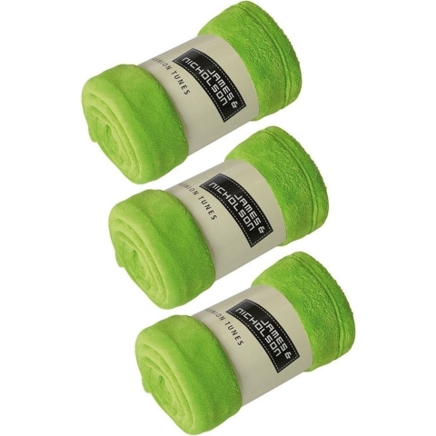 3x Fleece dekens/plaids limegroen 120 x 160 cm -
