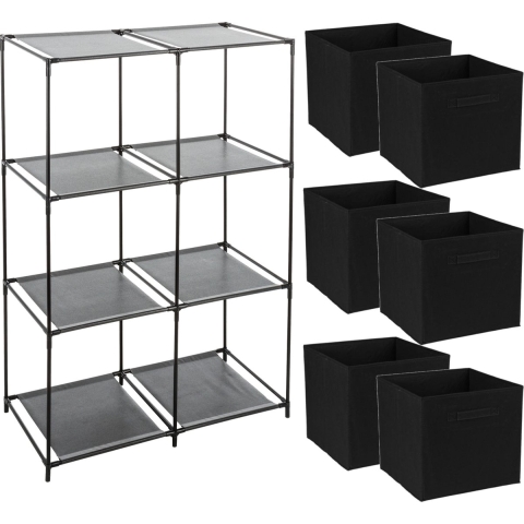 Opbergrek 3-laags - metaal - kunststof - zwart - 68 x 98 cm - incl. 6 opbergmanden zwart -
