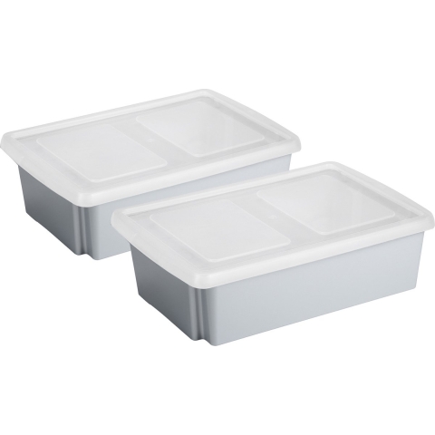 Sunware 2x opslagbox kunststof 30 liter lichtgrijs 59 x 39 x 17 cm met deksel -