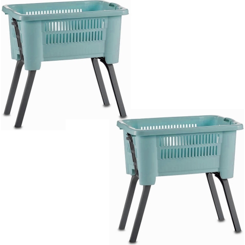 2x Stuks Wasmanden op poten - mintgroen kunststof - 25L - 60 x 40 x 30 cm -