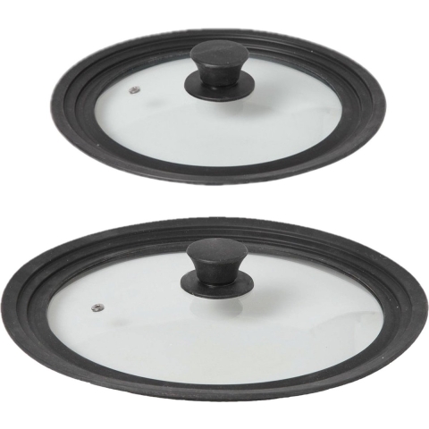 Set van 2x stuks universele glazen pannendeksels met siliconen rand 22-24-26 en 28-30-32 cm -