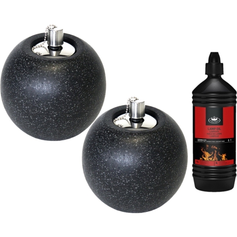 Set van 2x stuks tuimeltoorts/olielamp zwart met heldere lampenolie/fakkelolie -