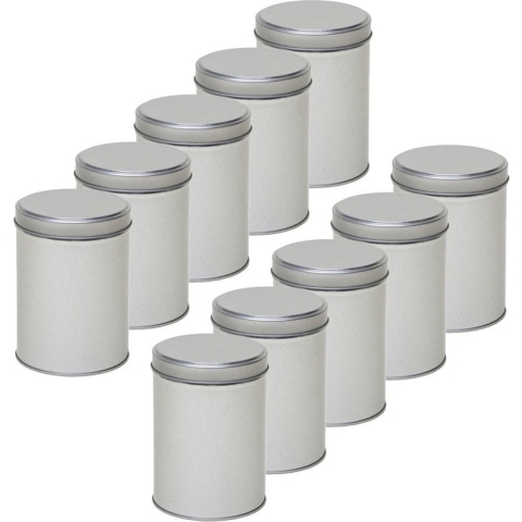 Zilver rond opbergblik/bewaarblik - 10x - D9 x H13 cm - kleine voorraadbus -