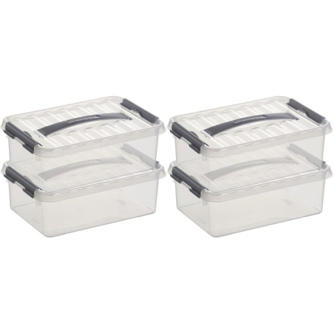 6x sunware q-line opberg box/opbergdoos - 4 liter - 30 x 20 x 10 cm - kunststof - transparant -