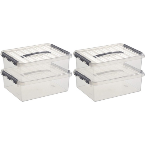 4x sunware q-line opberg box/opbergdoos - 10 liter - 40 x 30 x 11 cm - kunststof - transparant -