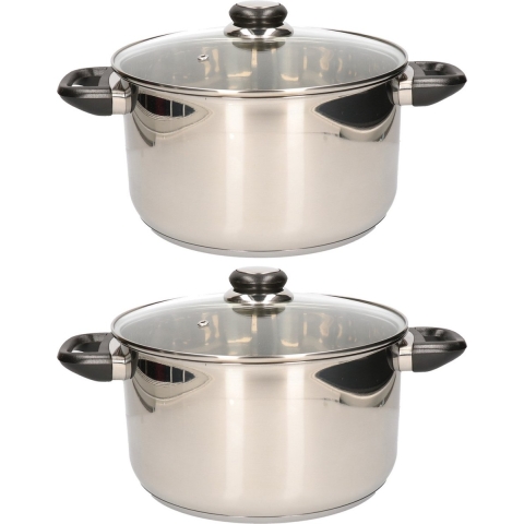 Kookpan - 2x - RVS - met glazen deksel - 24 cm - 5 liter - o.a. voor inductie en gas -