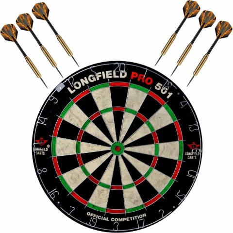 Dartbord set compleet van 45.5 cm met 6x Club Brass dartpijlen van 24 gram -