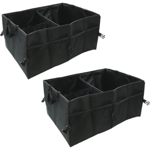 Set van 2x stuks auto kofferbak organizers tas zwart opvouwbaar 52 x 38 x 26 cm -