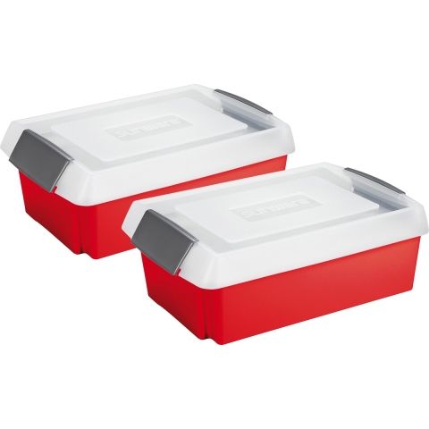 Sunware 2x opslagbox kunststof 30 liter rood 59 x 39 x 17 cm met extra hoge deksel -