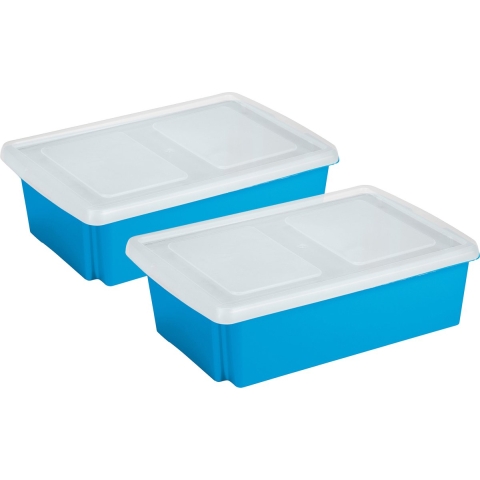 Sunware 2x opslagbox kunststof 30 liter blauw 59 x 39 x 17 cm met deksel -