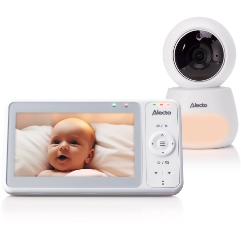 Alecto DVM2050 - Babyfoon met HD-camera, groot 5 inch kleurenscherm en nachtlampje - Op afstand bestuurbaar - Wit