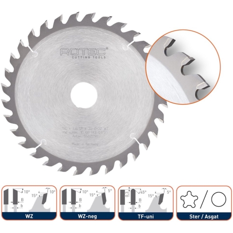 Rotec HM Zaagblad voor handmachines, ø165x2,6x20mm Z=48 WZ - 5530170