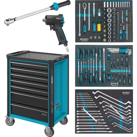 HAZET Gereedschapwagen - Assistent 179N - assortiment 179N-7/137 - 137-delig - Laden, ondiep: 5× 81 x 522 x 398 mm - Laden, diep: 2× 166 x 522 x 398