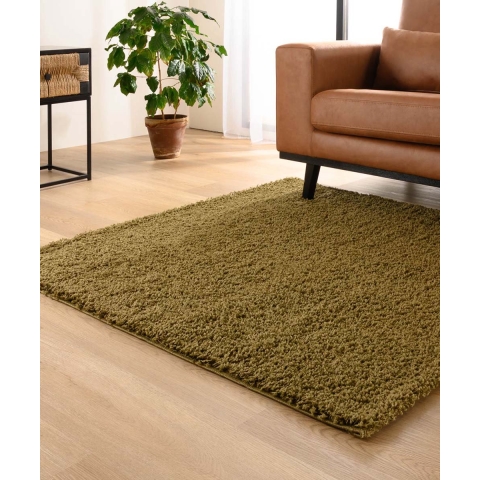 Tapeso Vierkant hoogpolig vloerkleed shaggy Trend effen - olijfgroen -