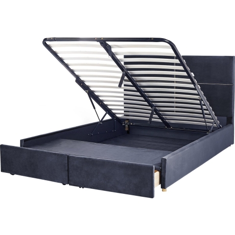 Beliani-VERNOYES-Bed met opbergruimte-Zwart-180 x 200 cm-Fluweel