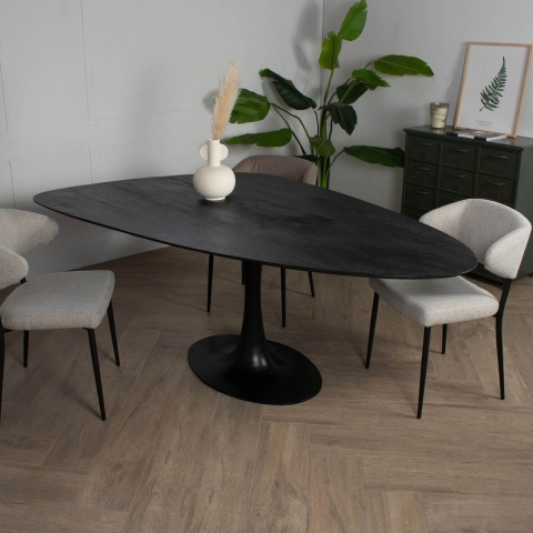Giga Meubel - Eettafel Kiezel - Zwart 200cm - O-Poot - Tafel Owen