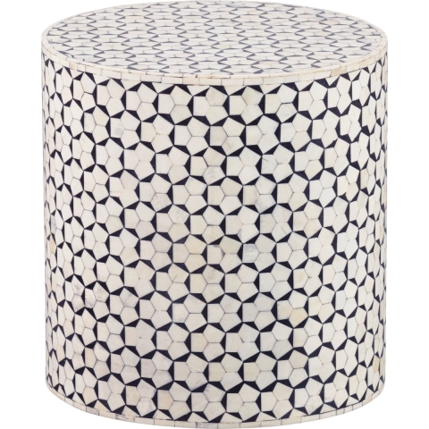 WOOOD Neva Sidetable - Bone Inlay - Zwart|Wit - 40x37x37