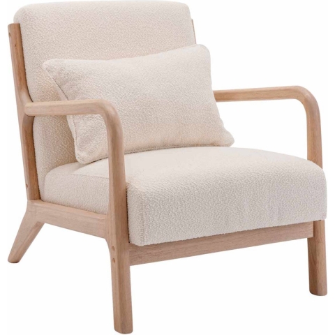 sweeek - Scandinavische fauteuil in hout en witte boucléstof