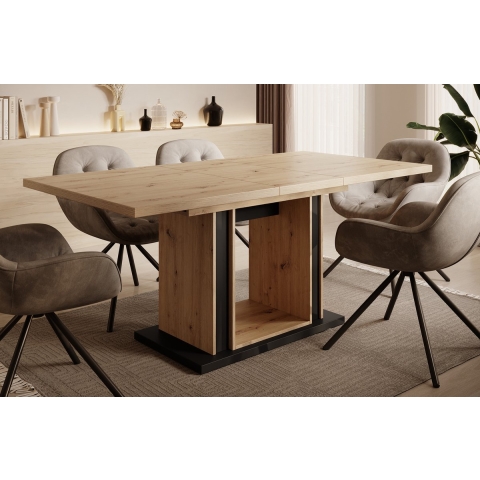 Meubella Eetkamertafel Finch - Eiken - Zwart - 180 cm - Uitschuifbaar