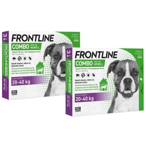2x Frontline Combo Spot On Anti Vlooien en Teken Druppels Hond L 3 pipetten