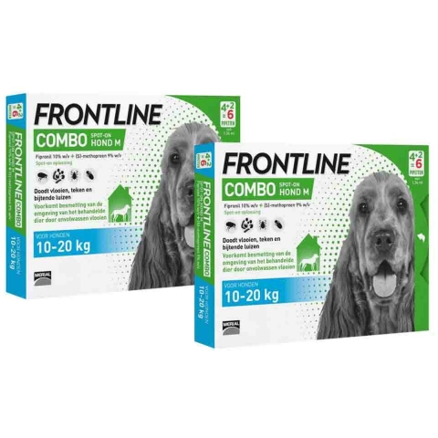 2x Frontline Combo Spot On Anti Vlooien en Teken Druppels Hond 10 - 20 kg 6 pipetten