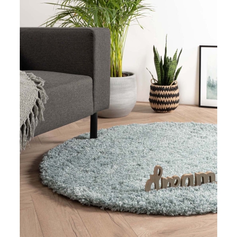 Tapeso Rond hoogpolig vloerkleed - Cozy Shaggy - lichtblauw - 200 cm
