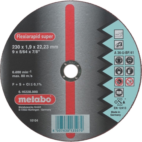 Metabo Accessoires Doorslijpschijf Ø 115x1,0x22,2 Inox Flexiamant super "Hydroresist" - 25 stuks - 616217000