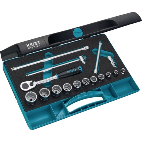 HAZET Dopsleutelset 880ZN-1 · 3/8 inch (10 mm) vierkant hol · Buitentwaalfkant tractieprofiel · 16-delig · 8 - 22