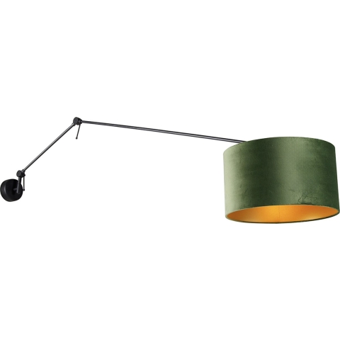 QAZQA Wandlamp zwart met velours kap groen 35 cm verstelbaar - Blitz
