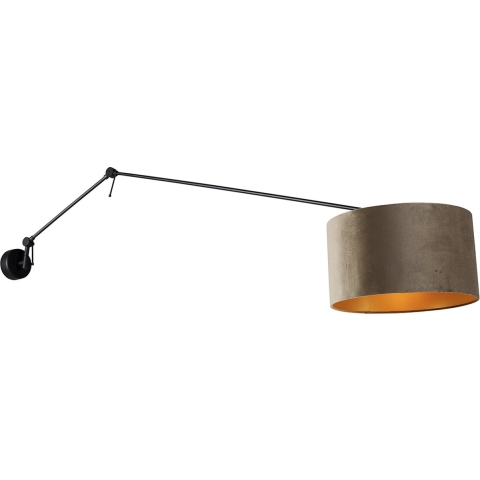 QAZQA Wandlamp zwart met velours kap taupe 35 cm verstelbaar - Blitz