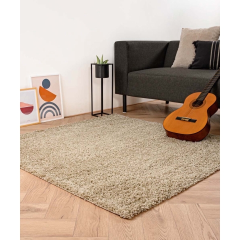 Tapeso Vierkant hoogpolig vloerkleed shaggy Trend effen - champagne -