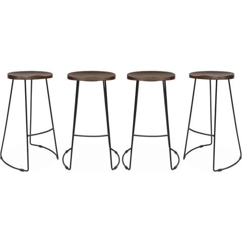 sweeek - Barkruk, mangohout en staal, voetsteun, 75cm (set van 4)