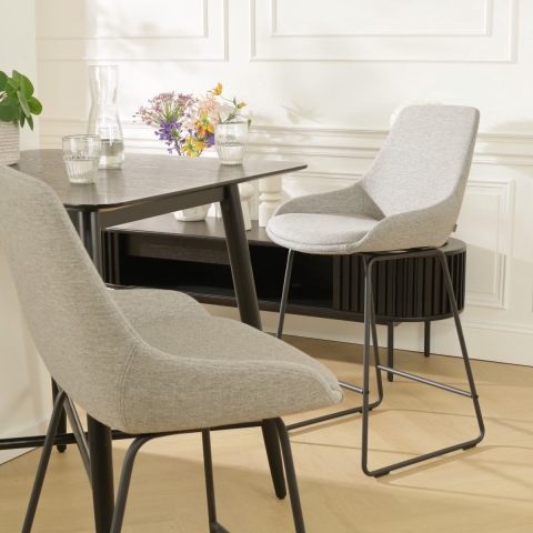 Nolon Nino-Isa Barkruk Warm Grijs - Stof - Zwart Onderstel - 75 cm