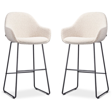 Nolon Nino-Mae Barkrukken Set van 2 - Bouclé Beige - Zwart - 75 cm