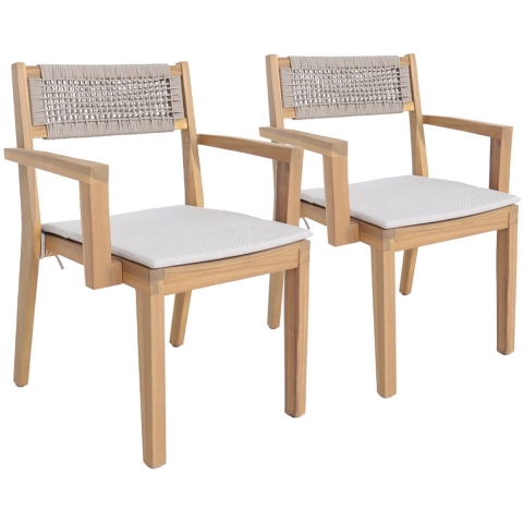 sweeek - Set van 2 acaciahouten tuinstoelen met kussen en touw