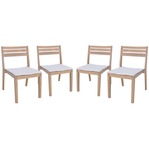 sweeek - Set van 4 acaciahouten tuinstoelen met kussen