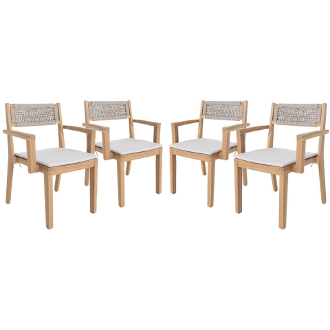 sweeek - Set van 4 acaciahouten tuinstoelen met kussen en touw