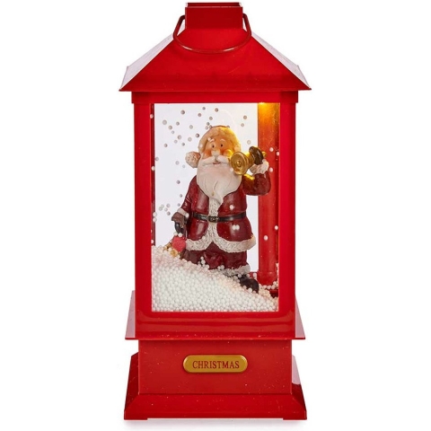 Snowglobe lantaarn - kerstman en sneeuwpop - rood - 33 cm - met verlichting en muziek -