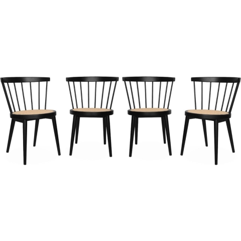 sweeek - Houten en rotan stoelen (set van 4)