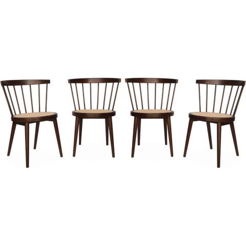 sweeek - Houten en rotan stoelen (set van 4)