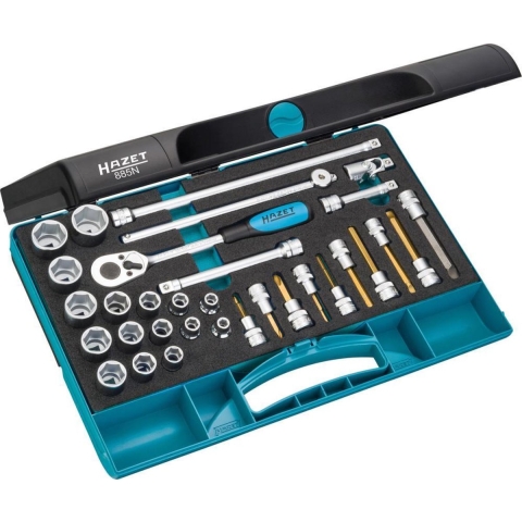 HAZET Dopsleutelset 885N - 3/8 inch (10 mm) vierkant hol - Buiten-zeskant-tractieprofiel, Binnen-zeskant-profiel, Kruiskop profiel PH, Sleufprofiel -