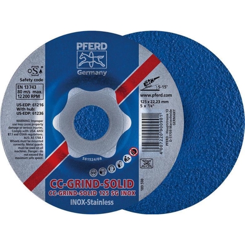 PFERD 64186125 Cc-Grind-Solid Sg Inox Afbraamschijf gebogen Diameter 125 mm Boordiameter 22.23 mm 10 stuk(s)