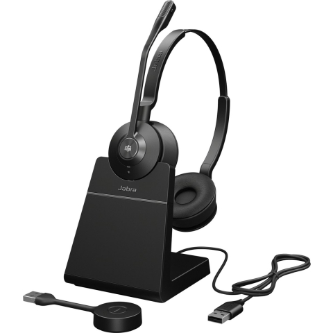 Jabra Engage 55 SE Stereo Link400a MS On Ear headset DECT, Kabel Stereo Zwart Noise Cancelling Microfoon uitschakelbaar (mute)