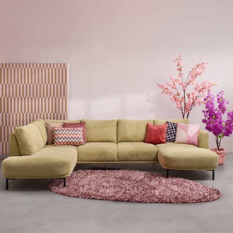 Hoekbank Andelst - Geel - Textiel - 323x82x206cm (BxHxD)