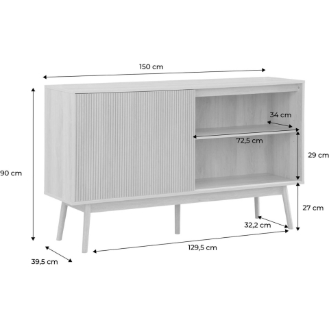 sweeek - Dressoir, donker houtdecor, Linear, B 150 x D 39.5 x H 90cm