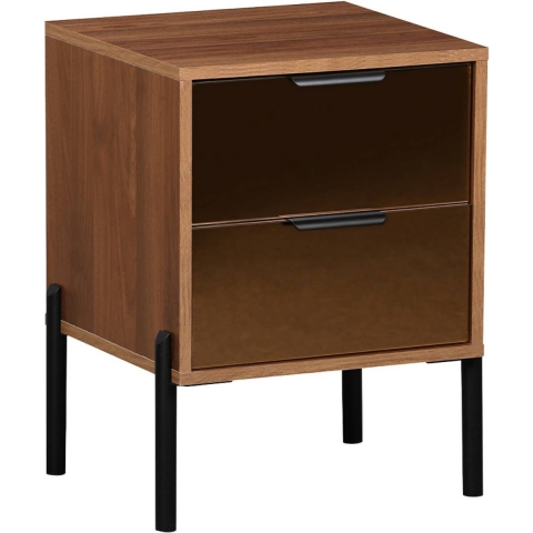 sweeek - Vintage nachtkastje met 2 laden, houteffect en rookkleurig