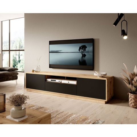 Meubella TV-Meubel Acuna - Mat zwart - Eiken - 200 cm